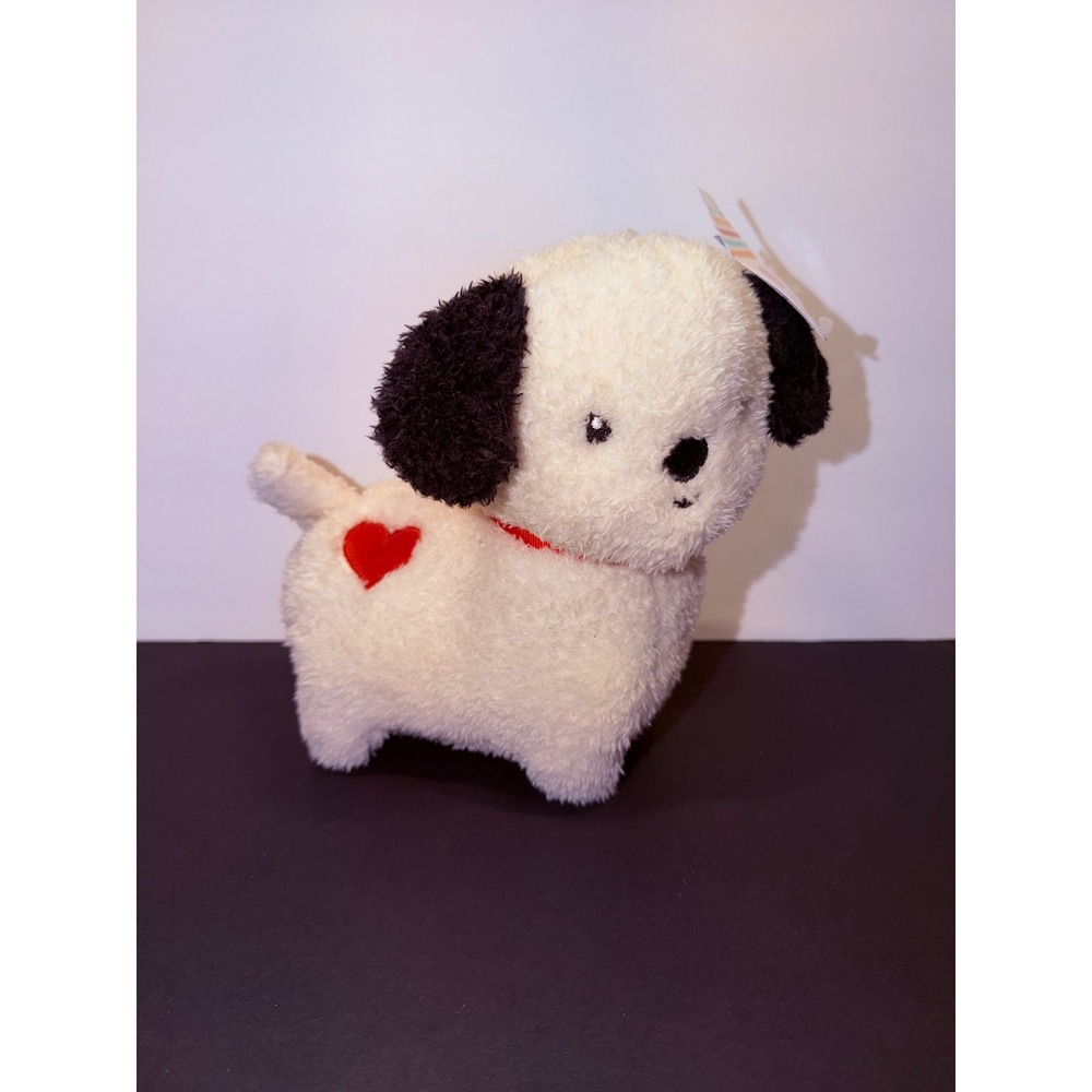 American Greetings Plush Puppy Dog White Black Ears Red Heart Valentine 7.5 inch